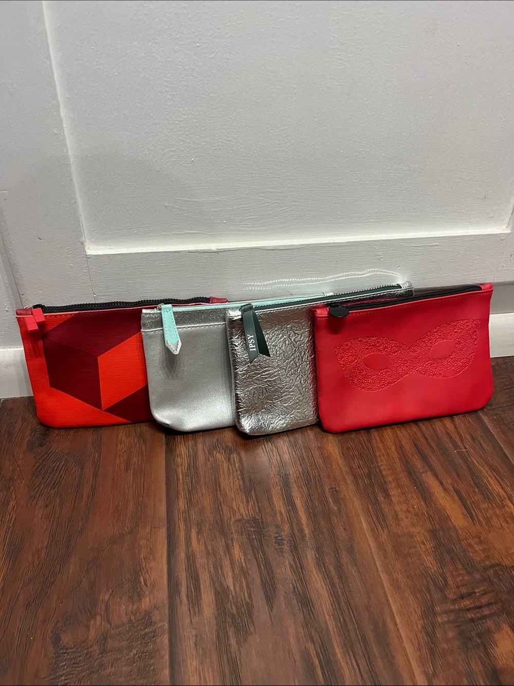ipsy Red & Silver Cosmetic Pouch Set